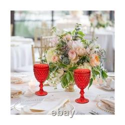 24 Pcs Vintage Wine Glasses, 10 Ounce Colored Glass Water Goblets, Unique Emb