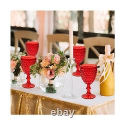 24 Pcs Vintage Wine Glasses, 10 Ounce Colored Glass Water Goblets, Unique Emb