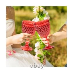 24 Pcs Vintage Wine Glasses, 10 Ounce Colored Glass Water Goblets, Unique Emb
