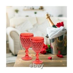 24 Pcs Vintage Wine Glasses, 10 Ounce Colored Glass Water Goblets, Unique Emb