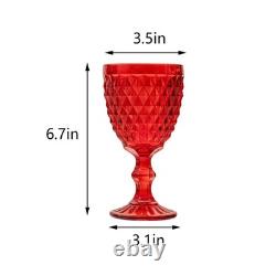 24 Pcs Vintage Wine Glasses, 10 Ounce Colored Glass Water Goblets, Unique Emb