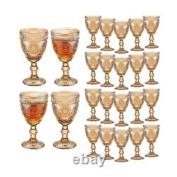 24 Pcs Vintage Wine Glasses, 10 Oz Colored Glass Water Goblets, Unique Flower