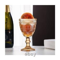 24 Pcs Vintage Wine Glasses, 10 Oz Colored Glass Water Goblets, Unique Flower