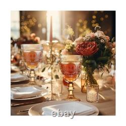 24 Pcs Vintage Wine Glasses, 10 Oz Colored Glass Water Goblets, Unique Flower