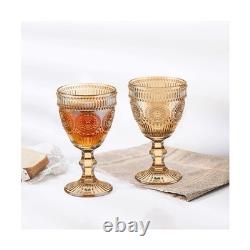 24 Pcs Vintage Wine Glasses, 10 Oz Colored Glass Water Goblets, Unique Flower