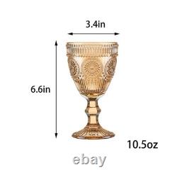 24 Pcs Vintage Wine Glasses, 10 Oz Colored Glass Water Goblets, Unique Flower