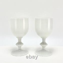 2Pc Vtg 1960s French Portieux Vallerysthal White Opaline Glass Wine Water Goblet