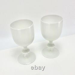 2Pc Vtg 1960s French Portieux Vallerysthal White Opaline Glass Wine Water Goblet