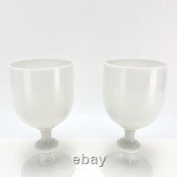 2Pc Vtg 1960s French Portieux Vallerysthal White Opaline Glass Wine Water Goblet