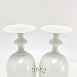 2Pc Vtg 1960s French Portieux Vallerysthal White Opaline Glass Wine Water Goblet