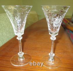 2 Antique Heisey Chateau Cordial / Sml Wine Glasses Bow Polish Etched 5 3/4