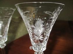 2 Antique Heisey Chateau Cordial / Sml Wine Glasses Bow Polish Etched 5 3/4