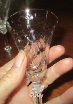 2 Antique Heisey Chateau Cordial / Sml Wine Glasses Bow Polish Etched 5 3/4