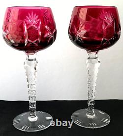 2 Cranberry Red Nachtmann Traube Bohemian Crystal Sherry Wine Glasses