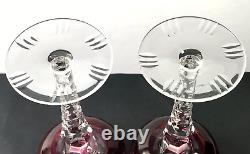 2 Cranberry Red Nachtmann Traube Bohemian Crystal Sherry Wine Glasses