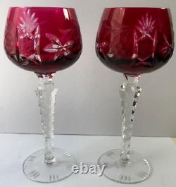 2 Cranberry Red Nachtmann Traube Bohemian Crystal Sherry Wine Glasses