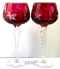 2 Cranberry Red Nachtmann Traube Bohemian Crystal Sherry Wine Glasses