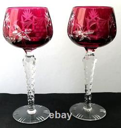 2 Cranberry Red Nachtmann Traube Bohemian Crystal Sherry Wine Glasses