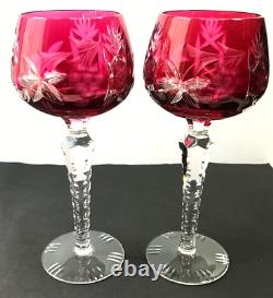 2 Cranberry Red Nachtmann Traube Bohemian Crystal Sherry Wine Glasses