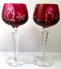 2 Cranberry Red Nachtmann Traube Bohemian Crystal Sherry Wine Glasses