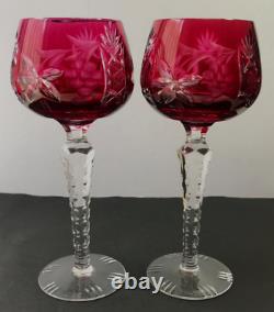 2 Cranberry Red Nachtmann Traube Bohemian Crystal Sherry Wine Glasses