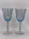 2 Fostoria Water Goblets Navarre Blue Crystal 7 5/8 Wine Glasses Etched Vintage