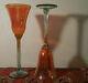 2 MAUI Hawaiian vtg Rick Strini studio art glass wine goblet champagne flute