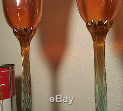 2 MAUI Hawaiian vtg Rick Strini studio art glass wine goblet champagne flute