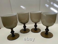 #2 MCM Vintage Carlo Moretti Italy Smoke/White Cased Wine Glass/Goblet Set of 4