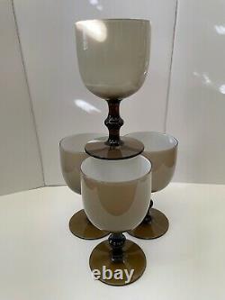 #2 MCM Vintage Carlo Moretti Italy Smoke/White Cased Wine Glass/Goblet Set of 4