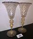 2 Murano Wine Water Glasses Venetian Italy Gold Fleck Swirl Black Rim Vtg