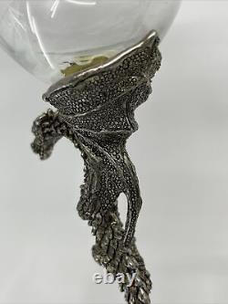 2 New Heavy Vintage Zwiesel Glas Pewter Gothic Dragon Stem Wine Glasses 9.5