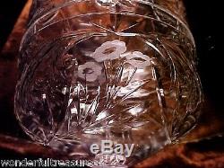 2 RARE Antique WHEEL CUT GLASS Crystal Wine Champagne Glasses CUT STEM& RINGS