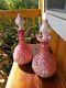 2 RARE Gibson 1995 Vintage Glass Pink Embose GRAPE Wine BOTTLE Decanter Jar 12