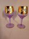2 Rare Vtg Murano Neodymium Wine Glasses 6 1/2 Color Change Gilded Enameled
