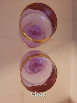 2 Rare Vtg Murano Neodymium Wine Glasses 6 1/2 Color Change Gilded Enameled