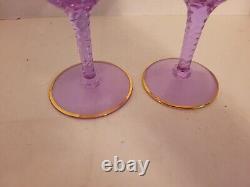 2 Rare Vtg Murano Neodymium Wine Glasses 6 1/2 Color Change Gilded Enameled