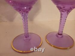 2 Rare Vtg Murano Neodymium Wine Glasses 6 1/2 Color Change Gilded Enameled
