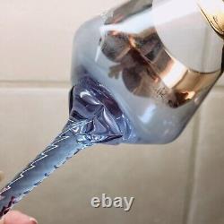 2 Rare Vtg Murano Neodymium Wine Glasses 6 1/2 Color Change Gilded Enameled