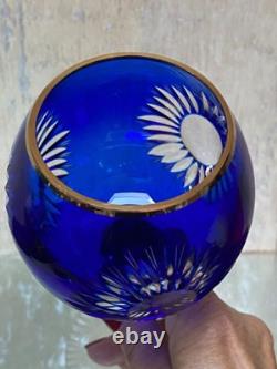 2 VTG Bohemia Green and Blue Glasses with Gold Trim and Gold Decorated Stem