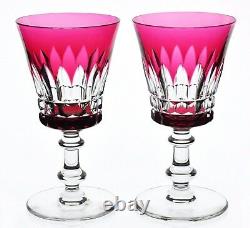 2 Val St Lambert Cranberry Cut to Clear Wine Goblets Vintage 5