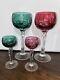 2 Vintage Ajka Green & Red Wine Glasses + 2 Matching Ajka Cordial Glasses. NICE