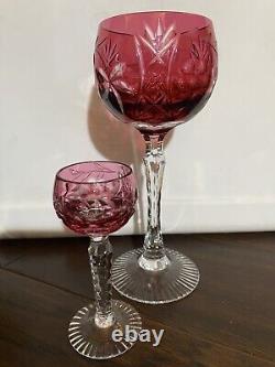 2 Vintage Ajka Green & Red Wine Glasses + 2 Matching Ajka Cordial Glasses. NICE