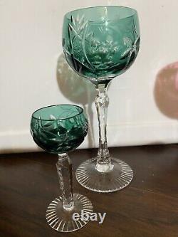 2 Vintage Ajka Green & Red Wine Glasses + 2 Matching Ajka Cordial Glasses. NICE