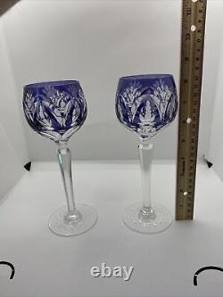 2 Vintage CUT TO CLEAR LEAD CRYSTAL Wine Goblets Grape/Purple Size 8.25
