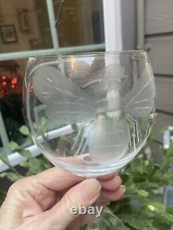 2 Vintage Etched Gucci Style BumbleBee Bee Wine Glasses Perfect To Toast Wedding