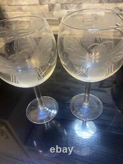 2 Vintage Etched Gucci Style BumbleBee Bee Wine Glasses Perfect To Toast Wedding