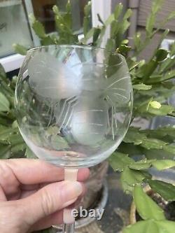 2 Vintage Etched Gucci Style BumbleBee Bee Wine Glasses Perfect To Toast Wedding