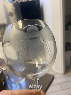 2 Vintage Etched Gucci Style BumbleBee Bee Wine Glasses Perfect To Toast Wedding