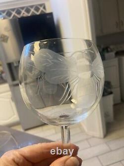 2 Vintage Etched Gucci Style BumbleBee Bee Wine Glasses Perfect To Toast Wedding
